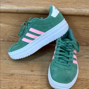 Adidas Women's Suede Green and Pink Sneakers